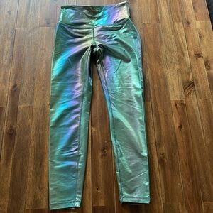 ZYIA active rainbow metallic green leggings